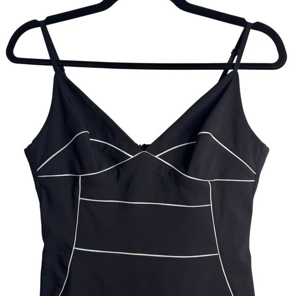 Flavio Castellani Black Fit & Flare Dress with White Piping, Size 42 - Picture 3 of 7